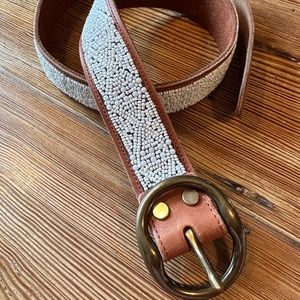 Lucky brand brown leather with white beads Boho, Western belt-Small 30"-35"W